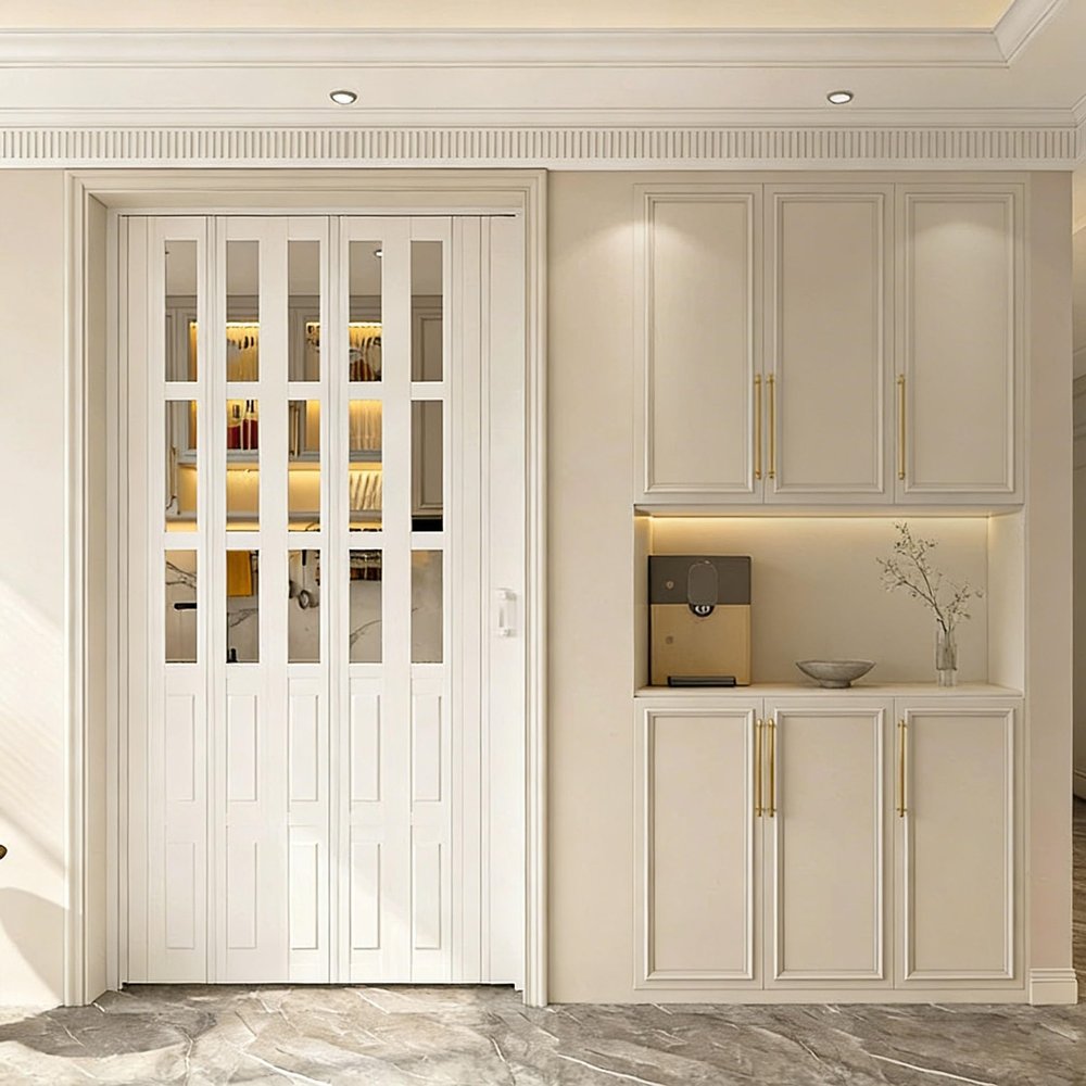 Pounjsd Accordion Folding Interior Door, White Sliding Door, 180–210 cm High