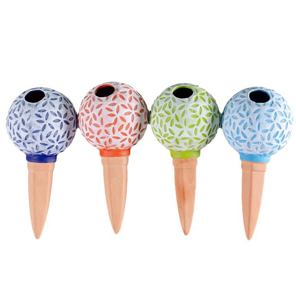 Zeiwohndc 4-Pack Terracotta Watering Spikes, Slow-Drip Self-Watering Globes