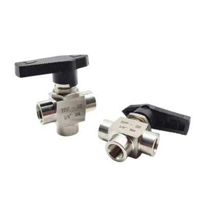 RNUMLIGH 304 Stainless Steel Female-Threaded 3-Way High-Pressure Ball Valve, 1/8 in.