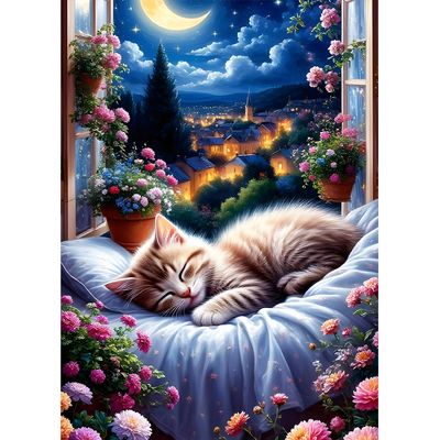 XWDYBDP DIY Sleeping Cat Diamond Painting Kit