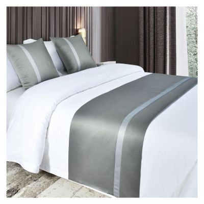 GHJrtHFJ Bed Runner, Gray Solid Bed Scarf with Stripe Pattern, Silky Soft Satin, for Hotel Rooms (Gray, 50 × 50 cm, with Core)