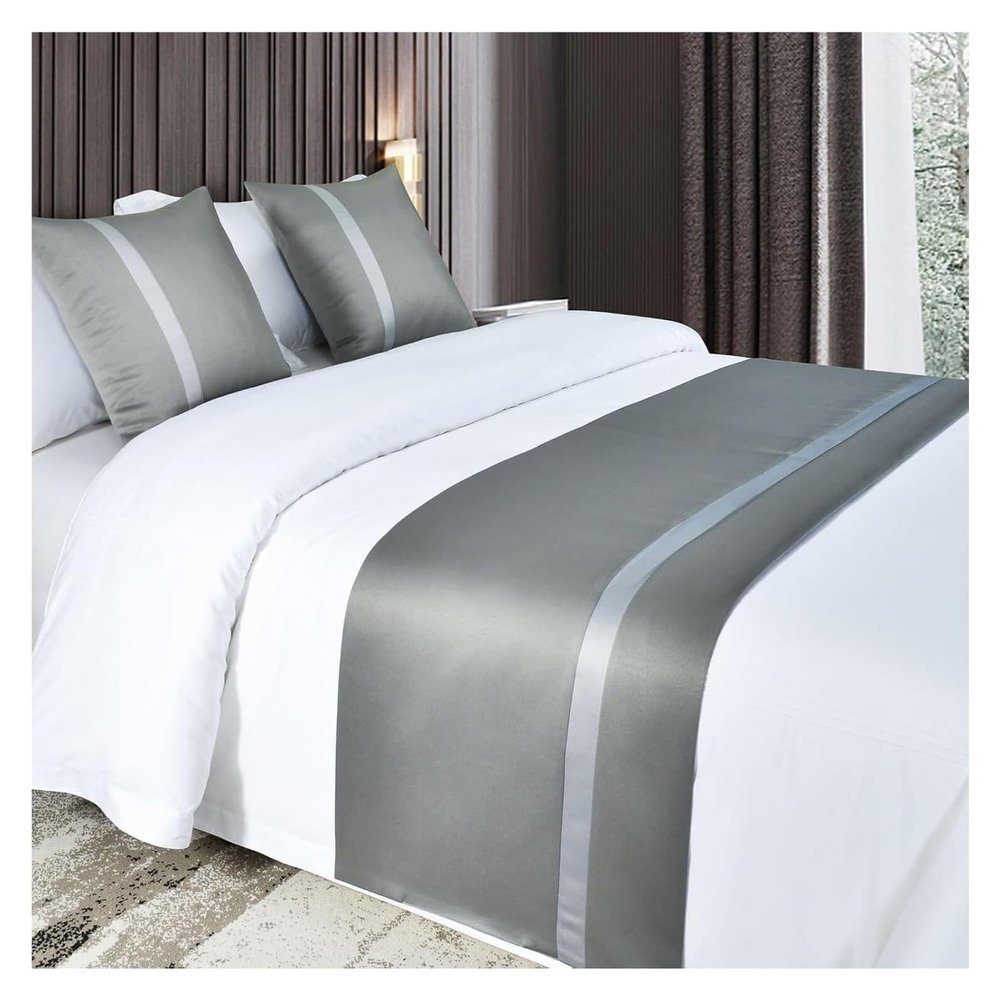 GHJrtHFJ Bed Runner, Gray Solid Bed Scarf with Stripe Pattern, Silky Soft Satin, for Hotel Rooms (Gray, 50 × 50 cm, with Core)