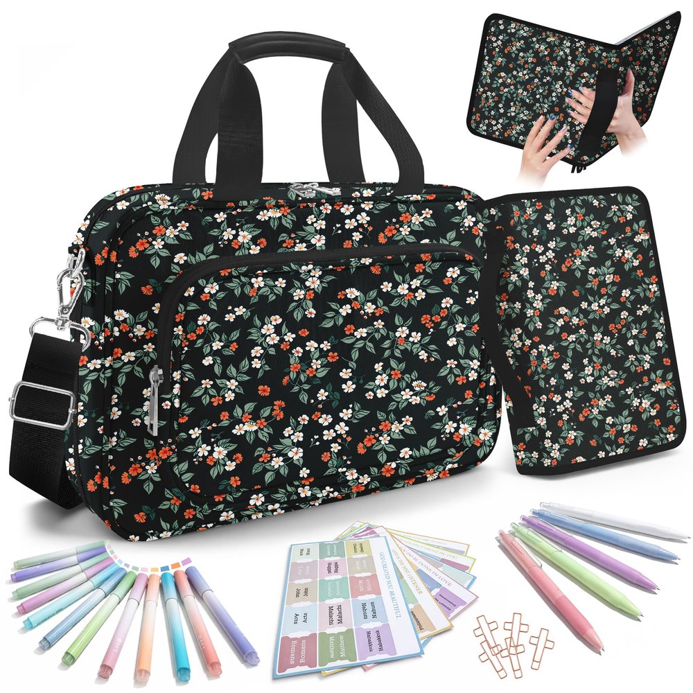 bolimoss Floral Bible Cover for Women with Pens, Highlighters and Cross Clips