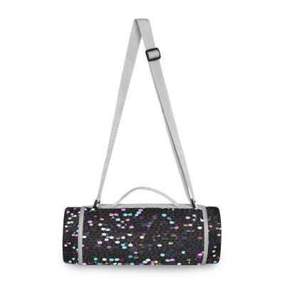 Yoogain Round Picnic Mat for 2 Adults, Sand-Resistant Beach Blanket, 147.3 cm, Black with Pink Sequins