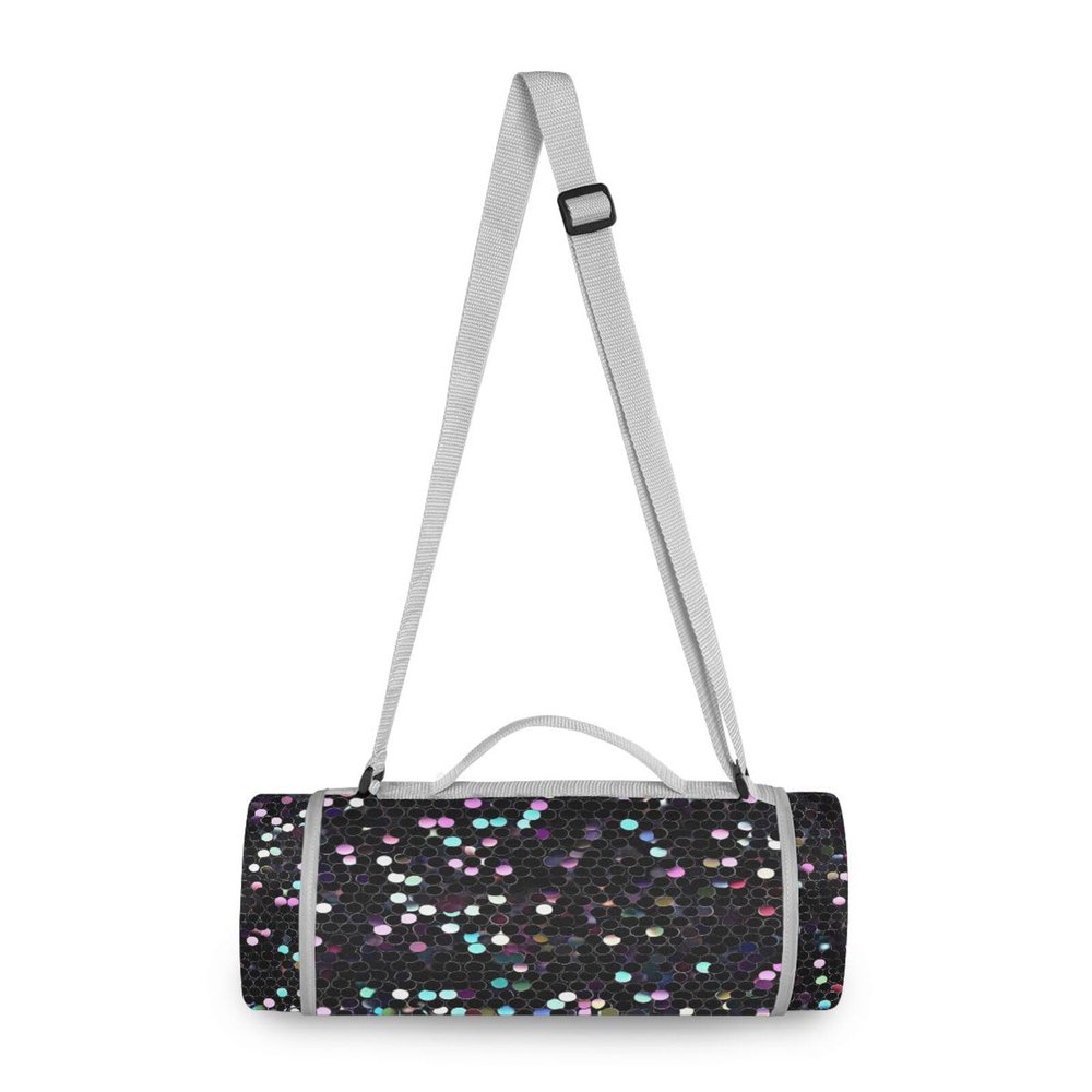 Yoogain Round Picnic Mat for 2 Adults, Sand-Resistant Beach Blanket, 147.3 cm, Black with Pink Sequins