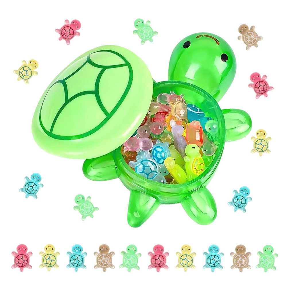 60 Mini Resin Turtles + 1 Large Turtle, Glow-in-the-Dark Turtle Figures for Fairy Gardens and Planters