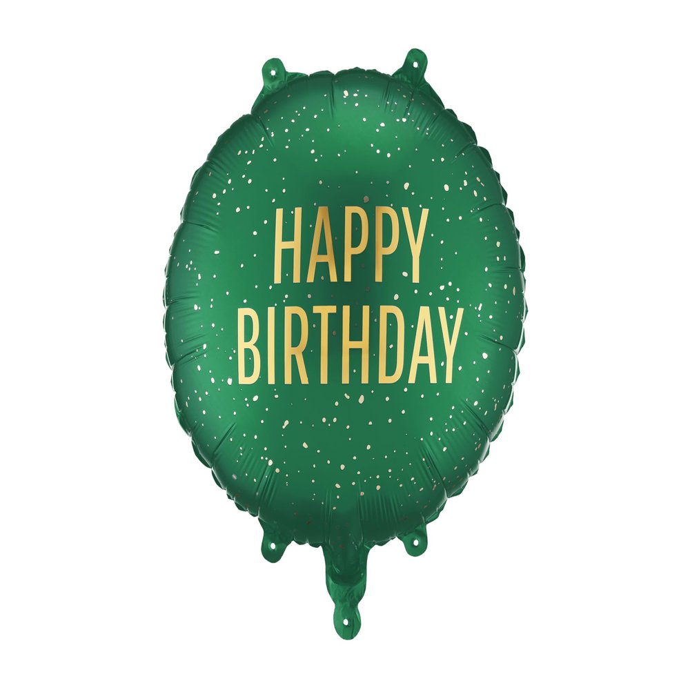 Happy Birthday Foil Balloon 35x35cm - Dark Green Gold