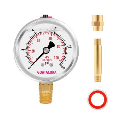 PNGMSNXTE 0–15 psi High-Performance Glycerin-Filled Air Pressure Gauge Kit for Heating Systems, 2-1/2-Inch Dial