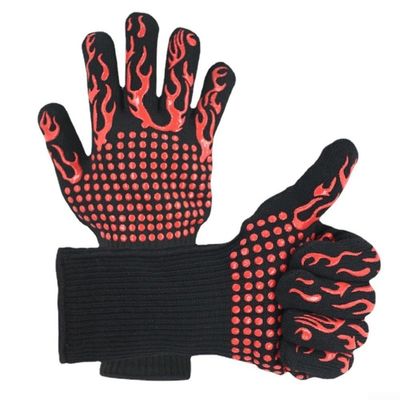 Grill Gloves, Heat Resistant up to 800°C, with 11 cm Cuffs for Forearm Protection, Red