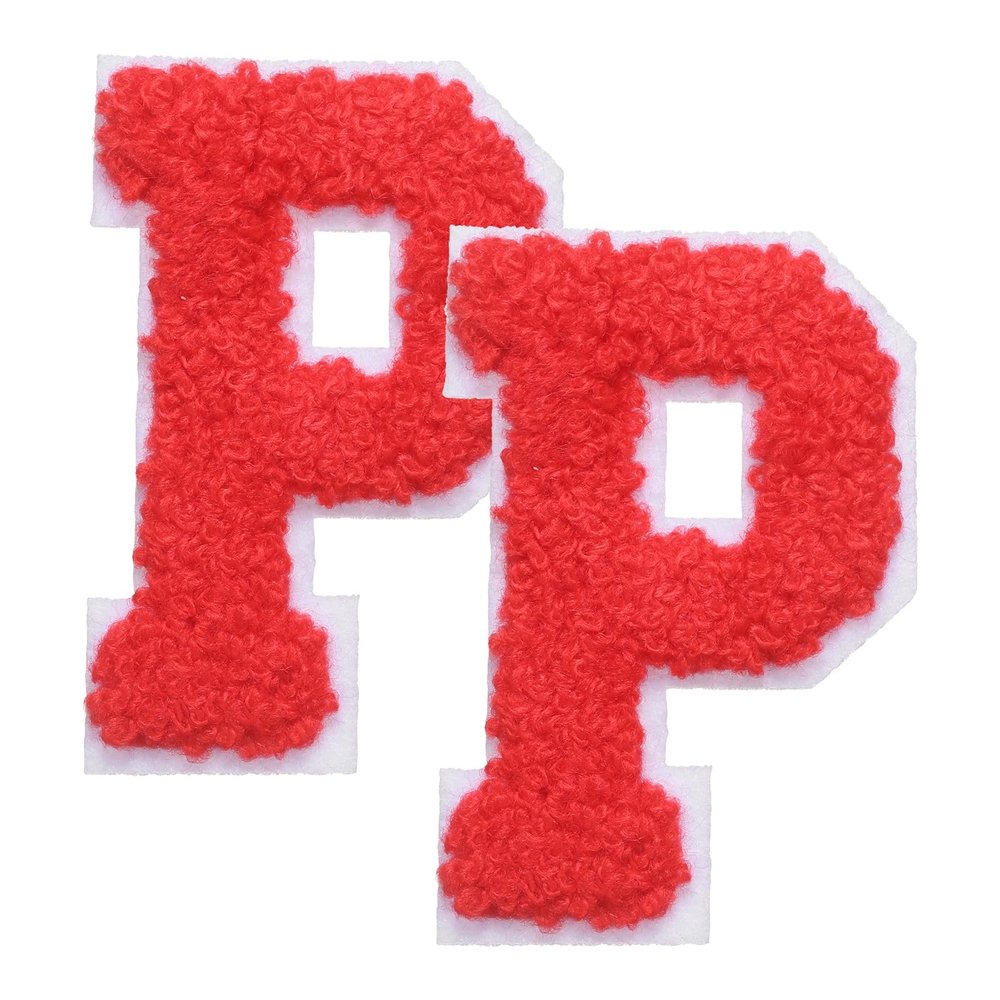QUARKZMAN 2-Pack Self-Adhesive Chenille Letter Patches, Letter P, Red