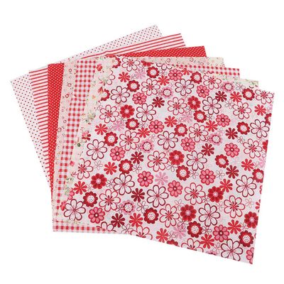Spacnana 7-Piece Cotton Fabric Squares, Red Floral Series