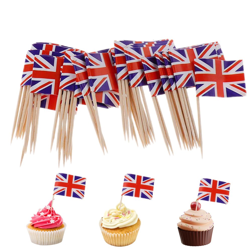 Odoukey Mini British Food Flags Toothpicks, 100 Count
