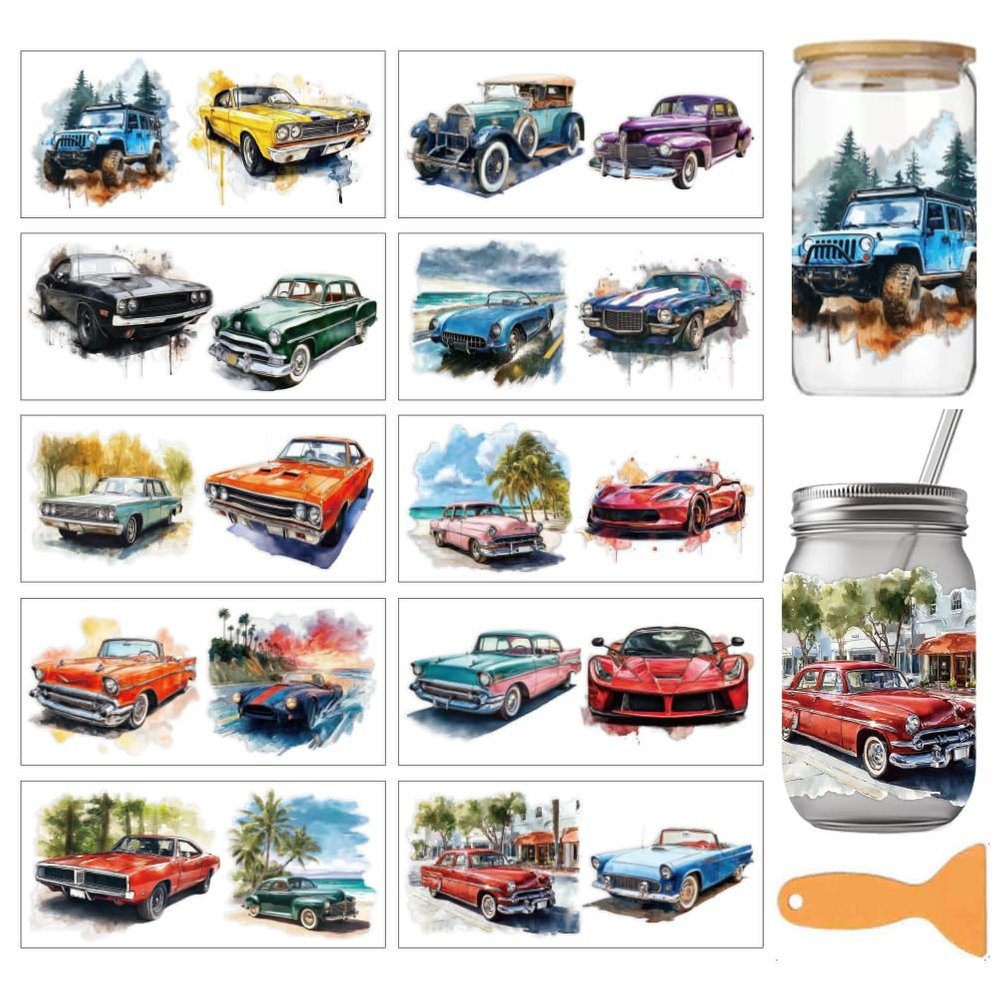 arricraft 10-Sheet Cool Car UV DTF Cup Transfer Stickers