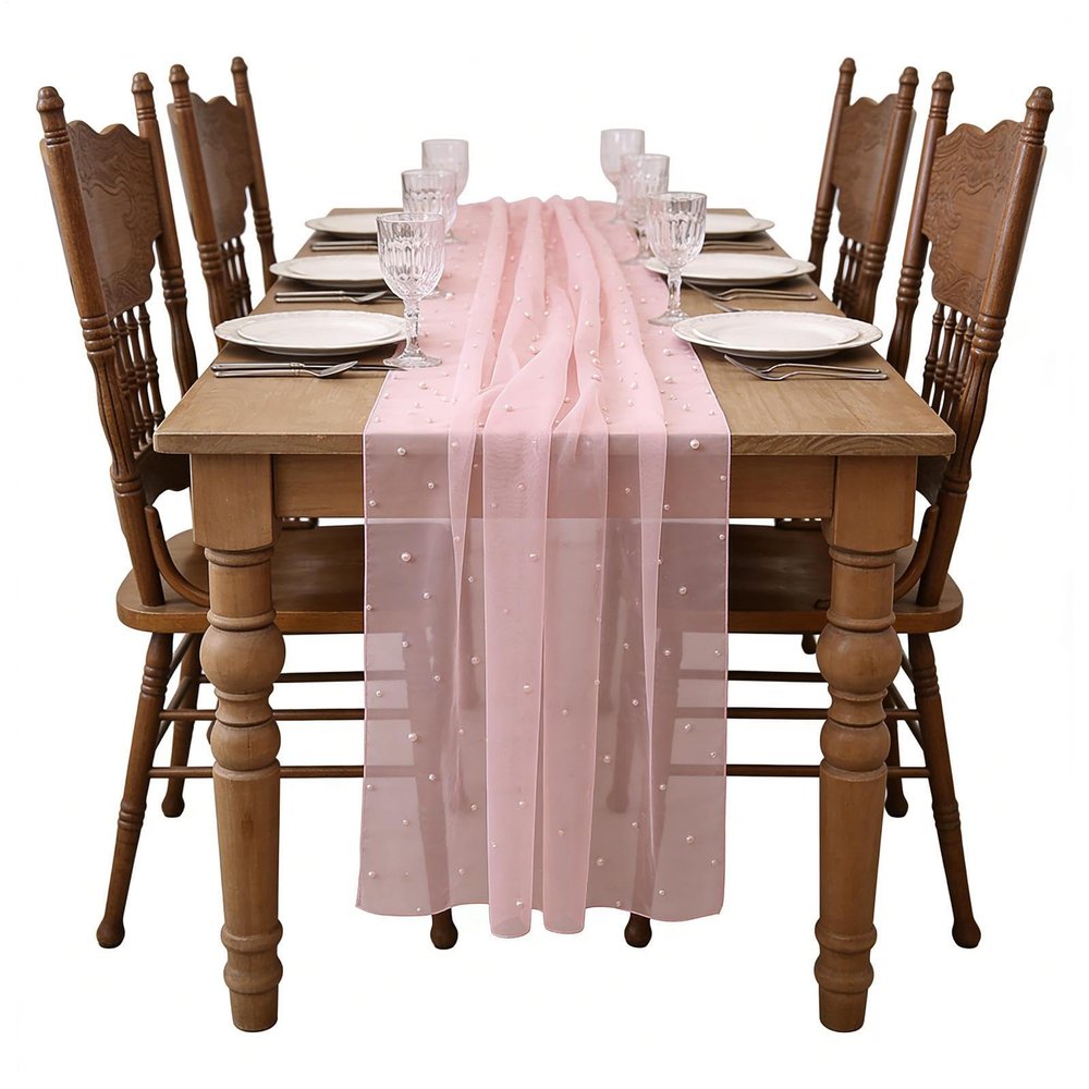 Long Table Runner - Transparent Kitchen Textiles in White Tulle