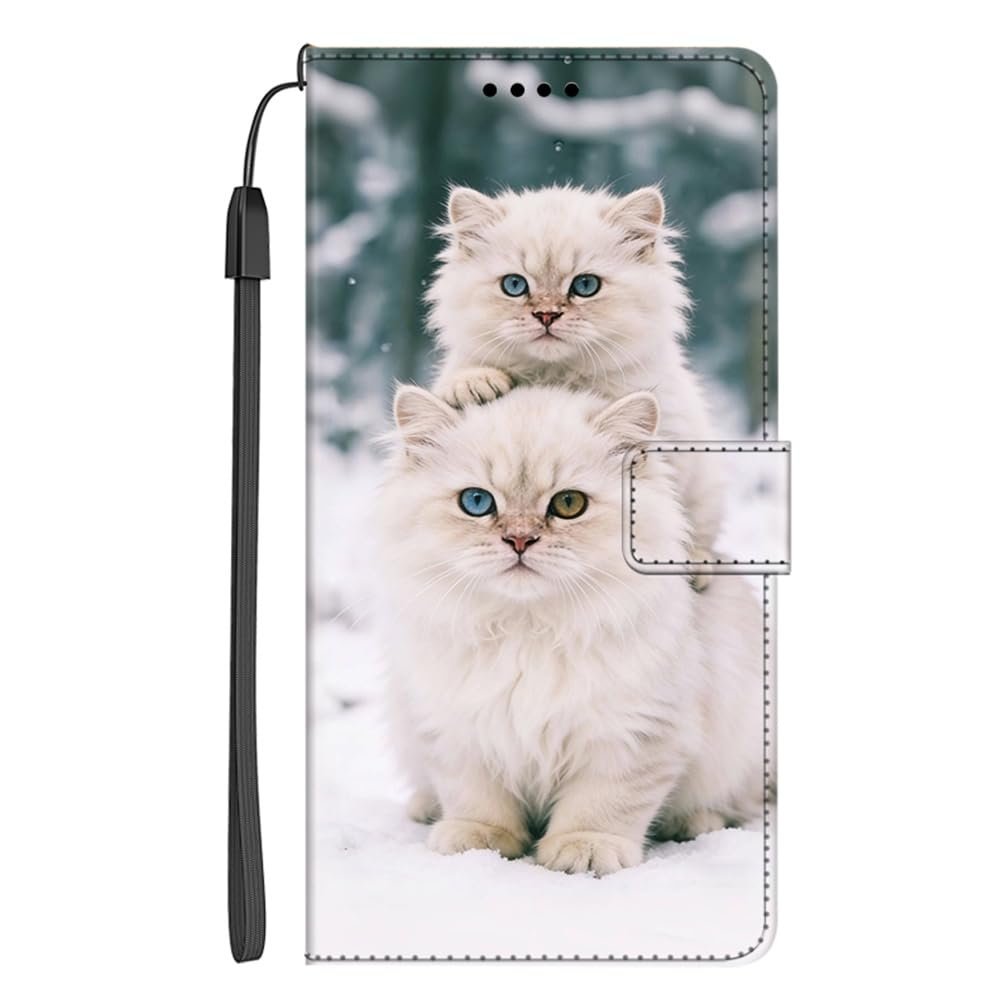 EuoDuo Flip Wallet Case for Samsung Galaxy S21 FE, Two White Cats