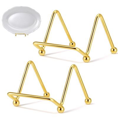 Exircy 2-Pack Metal Easel Stands, 2.5 Inch Plate Holders - Gold