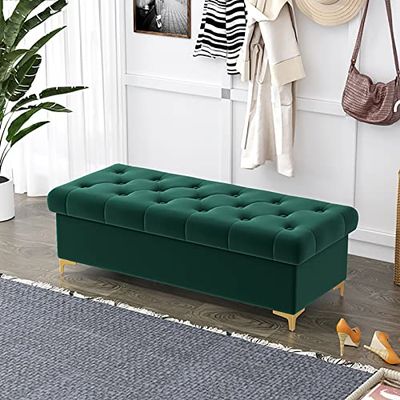 Modern Velvet Storage Bench with Ottoman Seat