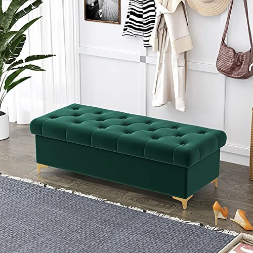 Modern Velvet Storage Bench with Ottoman Seat