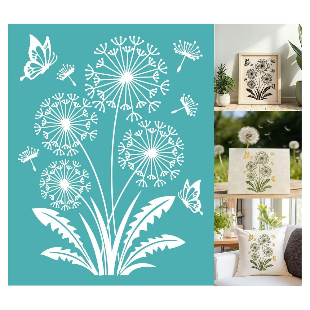 GOMAKERER 2 Sheet Dandelion Butterfly Stencil