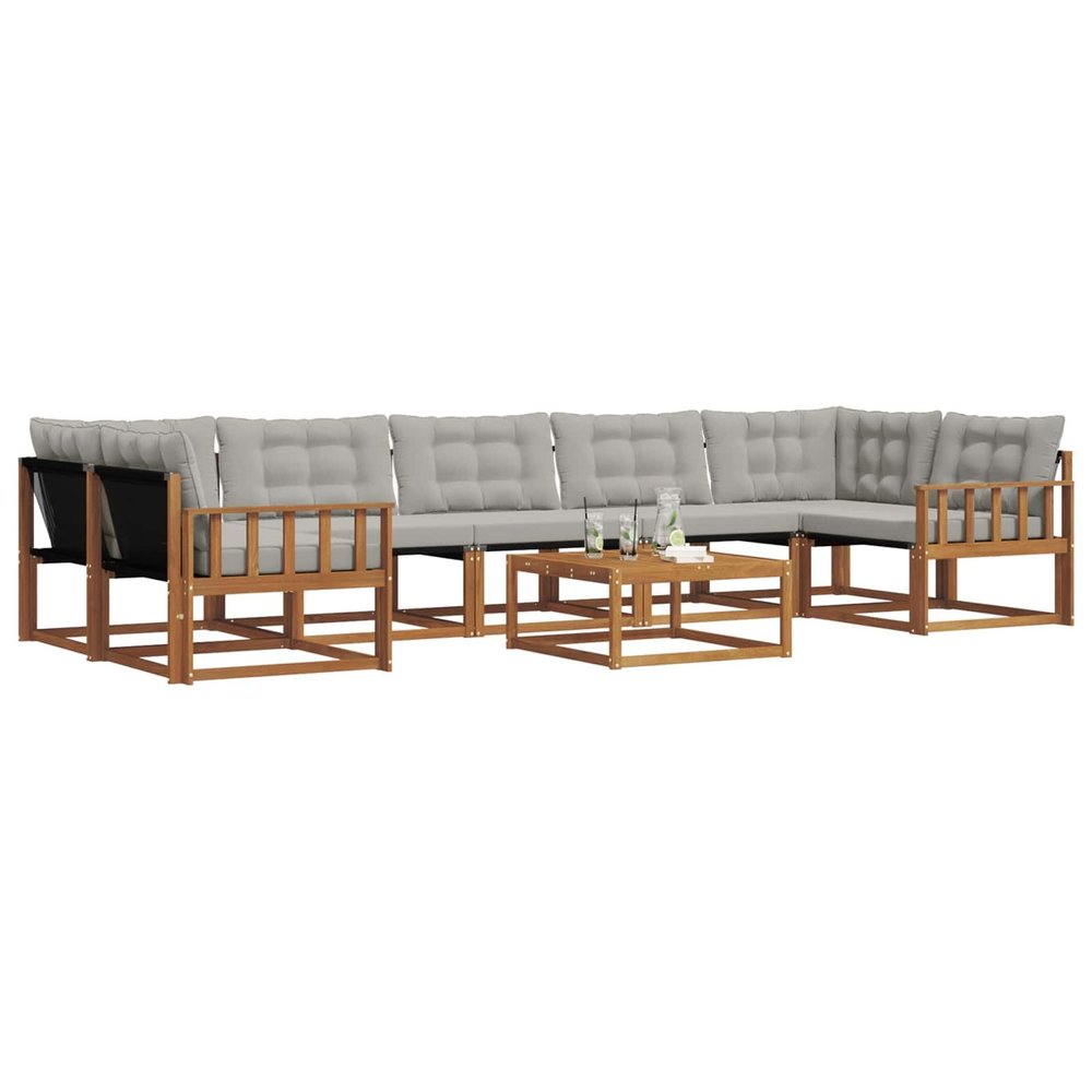 vidaXL 8-Piece Outdoor Sofa Set with Cushions, Natural and Light Gray
