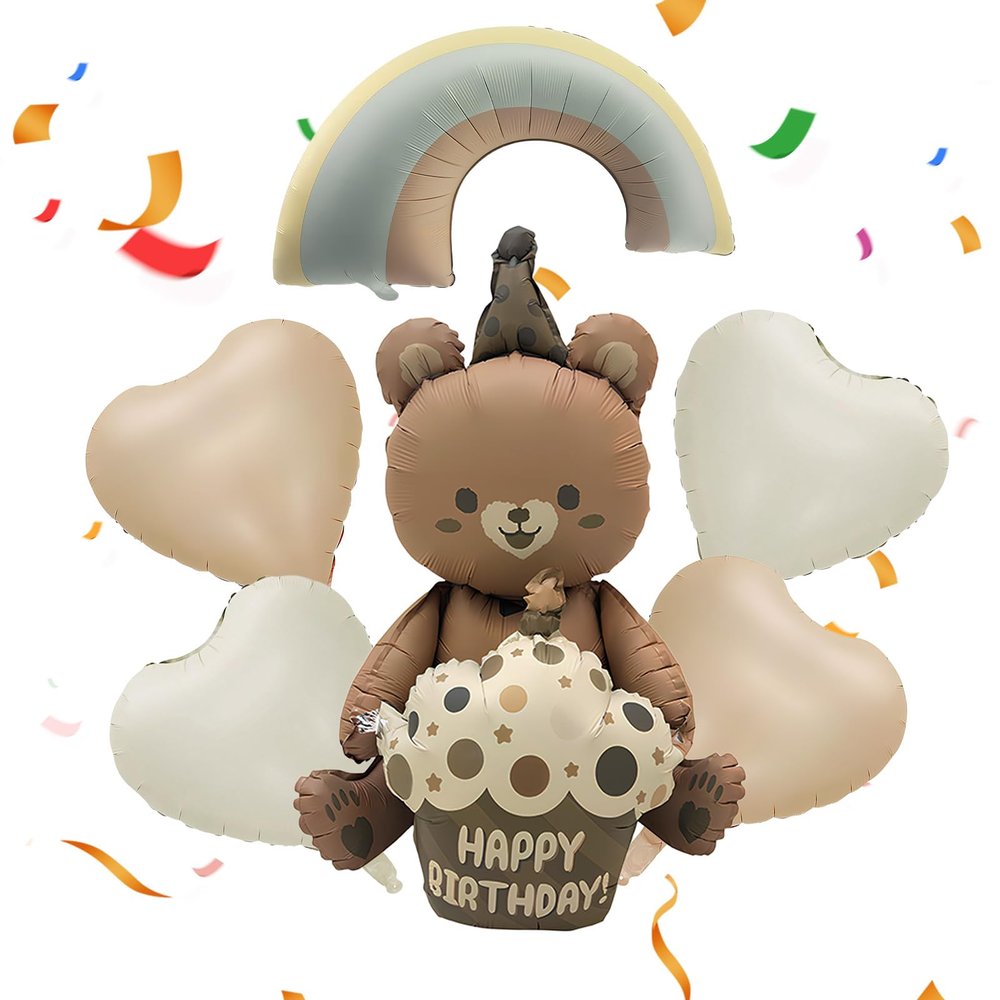 6-Piece Teddy Bear Foil Balloon Birthday Decoration Set
