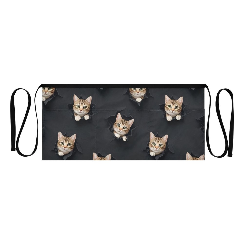 RPLIFE Cat Apron for Women and Men, Short Waiter Apron for Gardening and Floristry, 3 Pockets, Black