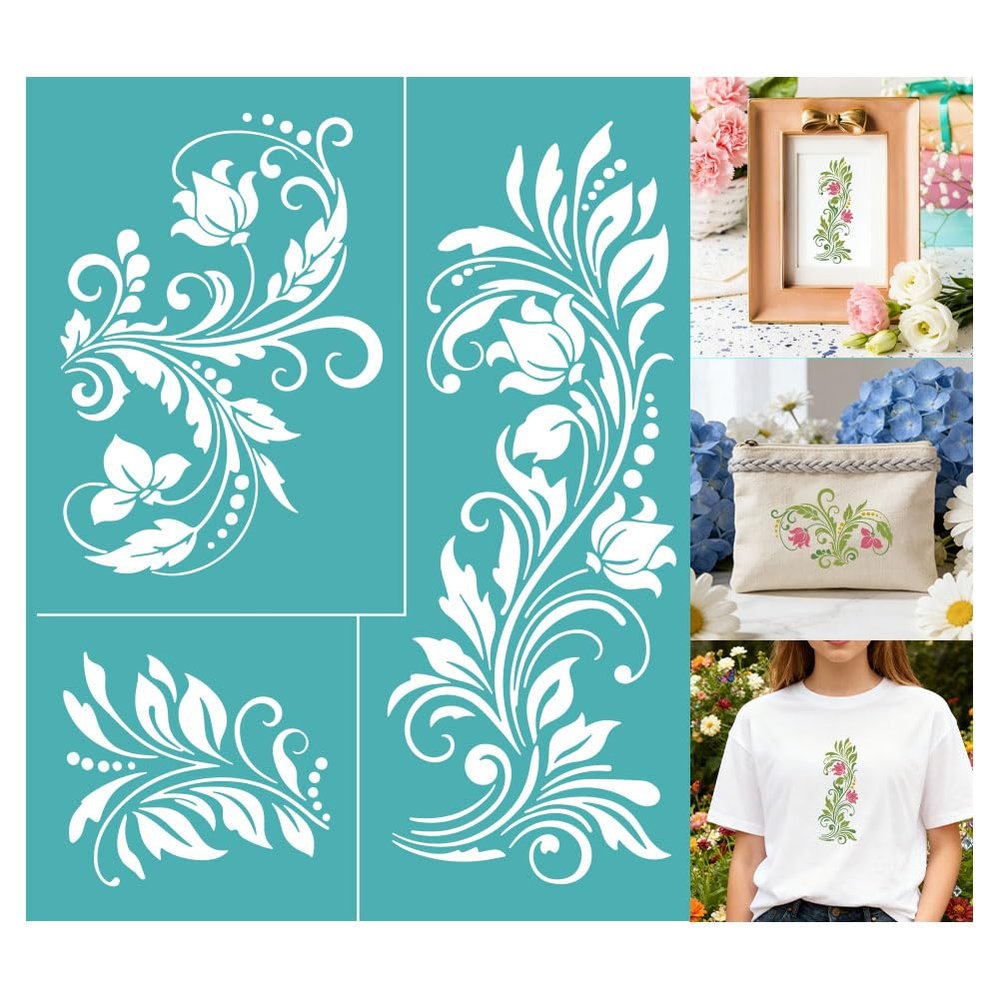 GOMAKERER 2 Sheet European Screen Printing Stencil with Vine Pattern