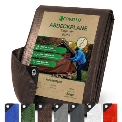 Covello Tarpaulin 2 x 2 m, 140 g/m², Waterproof Brown Woven Sheet