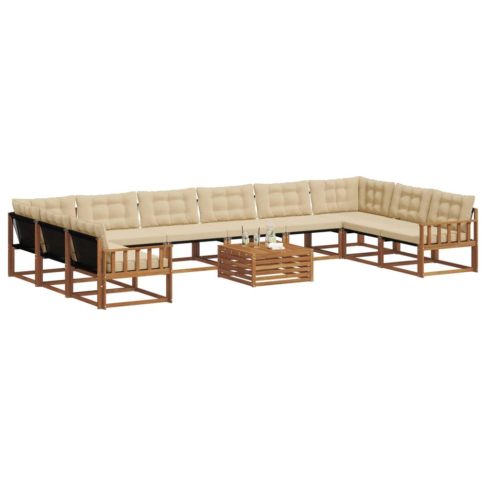 vidaXL 11-Piece Outdoor Sofa Set with Cushions, Natural and Beige