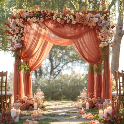 2-Pc 80 x 600 cm Orange Tulle Wedding Arch Drapes
