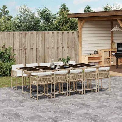 Hommdiy 11-Piece Garden Dining Set with Cushions, Beige and Cream, 10-Seater