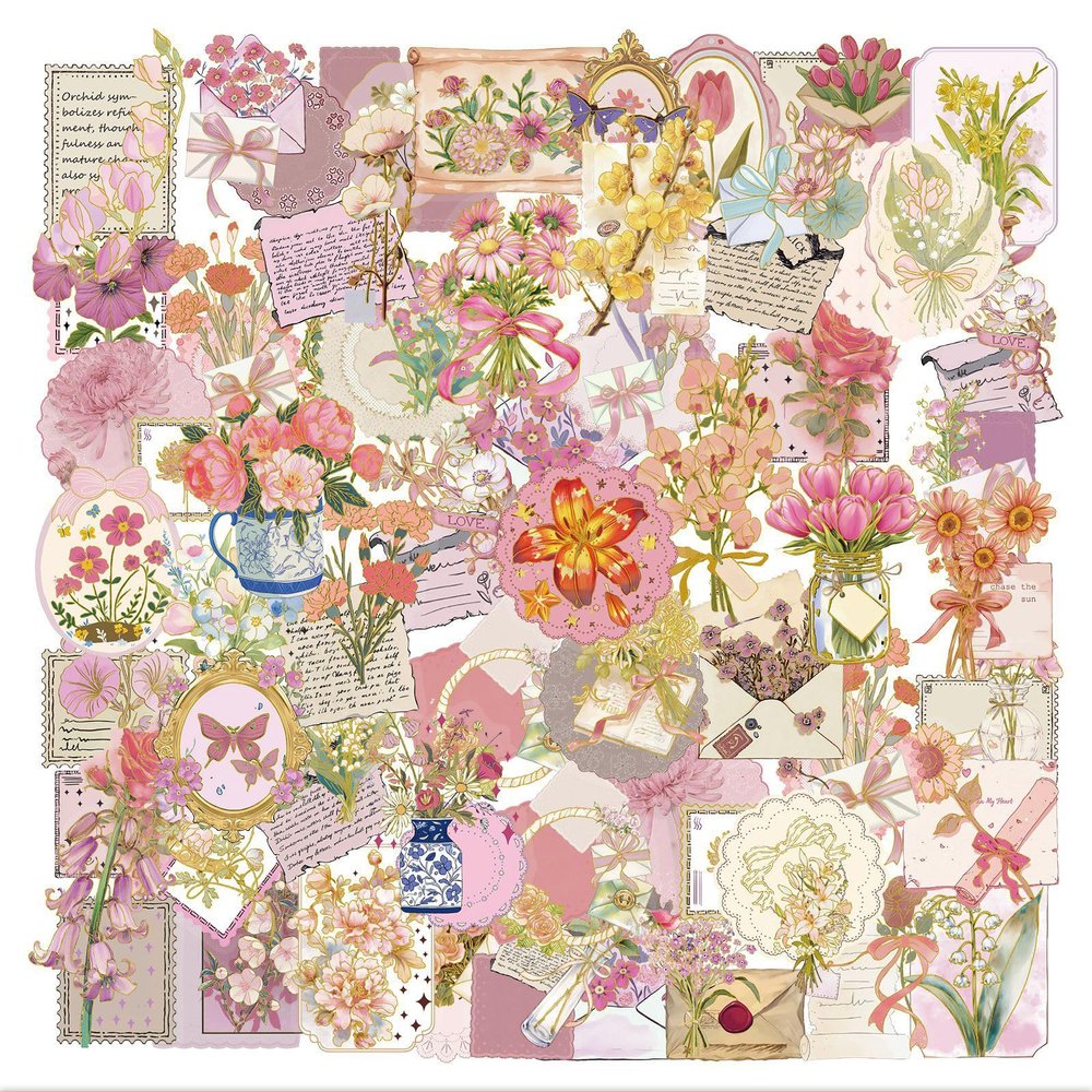Radiella 100 Pcs Gold Floral Sticker Set
