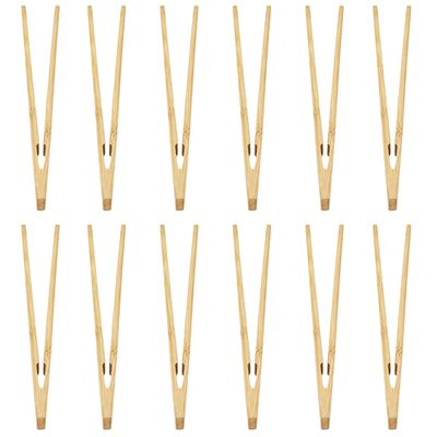 12-Piece Bamboo Grill Tongs Set, 18cm