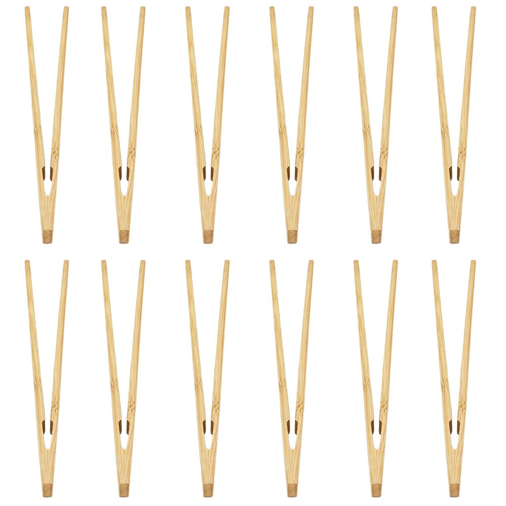 12-Piece Bamboo Grill Tongs Set, 18cm