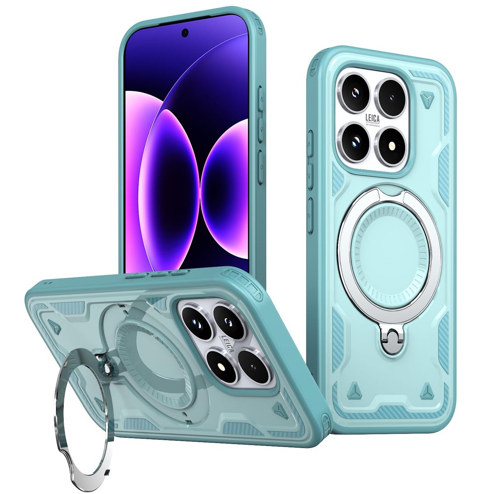 PanXCase Case for Xiaomi 17 with 360° Metal Ring Stand, Magnetic Shockproof Armor, Light Blue