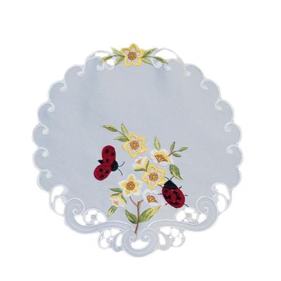 texpot Round Tablecloth 30 cm with Ladybug Embroidery