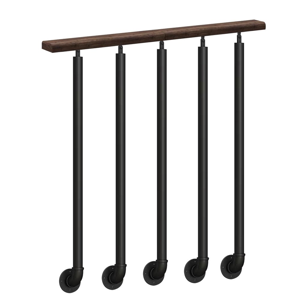 GJZQDKX Black Metal Stair Railing Set, Round Side-Mount Railing Post for Indoor Use, 100 cm (39.4 in) Long
