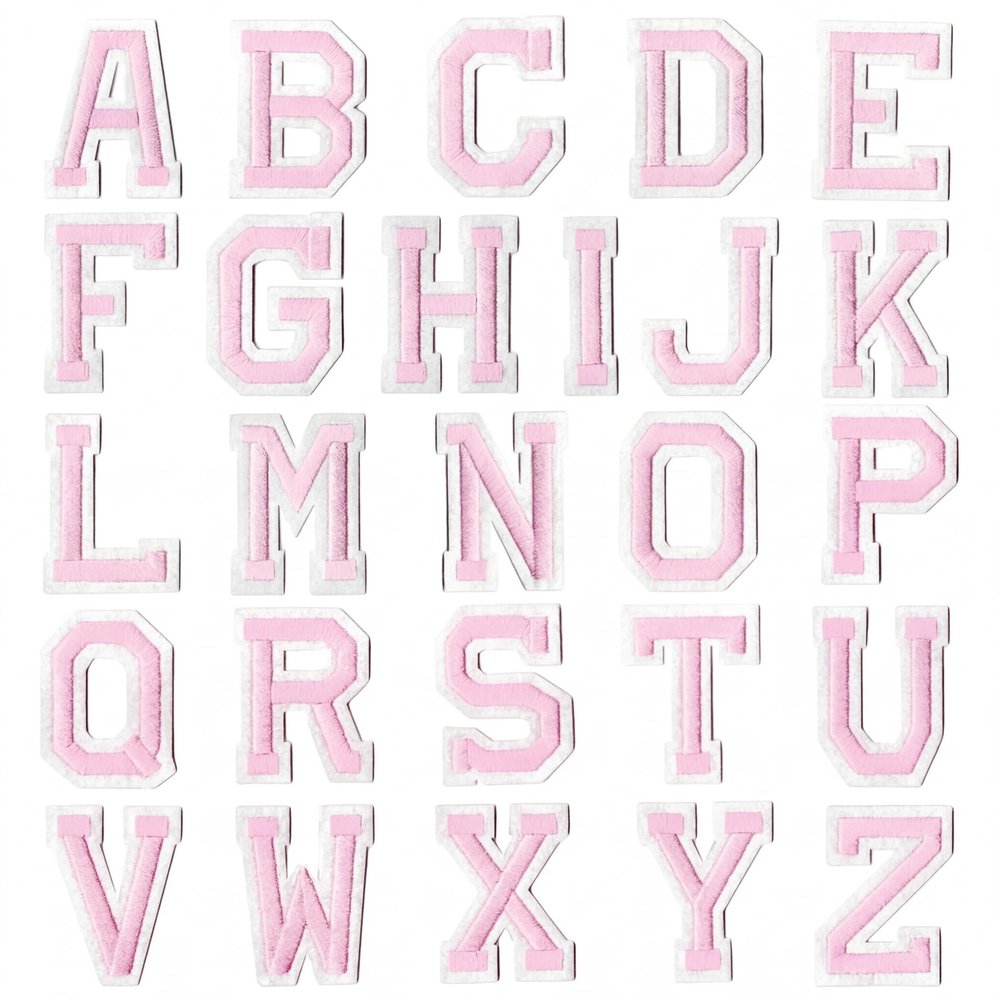 52 Pink Iron-On Letters A-Z Patches