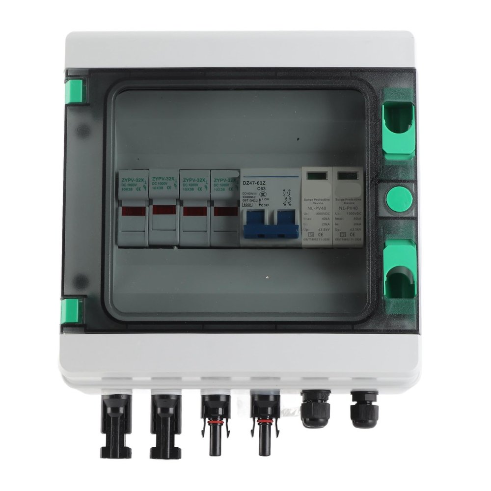 Klanata Solar PV Combiner Box, 2-String DC 1000 V, 15 A Fuses, 63 A Circuit Breaker, IP65