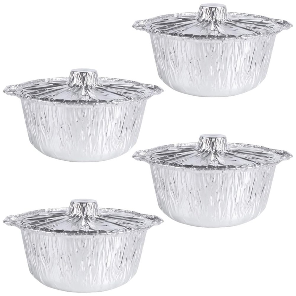 minkissy 4-Pack 3,000 mL Food-Grade Aluminum Foil Cooking Trays with Lids