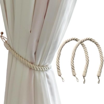 VBNEXYR Curtain Tiebacks, 2-Pack, Thick Braided, 77 cm, Drill-Free, Beige