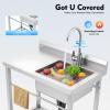 Freestanding Stainless Steel Sink with Base Cabinet, Faucet and Right-Hand Basin, 31.5 x 21.7 x 33.1 in view 2