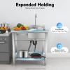 Freestanding Stainless Steel Sink with Base Cabinet, Faucet and Right-Hand Basin, 31.5 x 21.7 x 33.1 in view 3