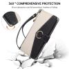 FERLAN iPhone 16 Pro Wallet Case, Folio Leather Case with Zipper, Card Slots, Stand, Strap, Floral Embossing - Black view 2