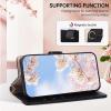 FERLAN iPhone 16 Pro Wallet Case, Folio Leather Case with Zipper, Card Slots, Stand, Strap, Floral Embossing - Black view 3