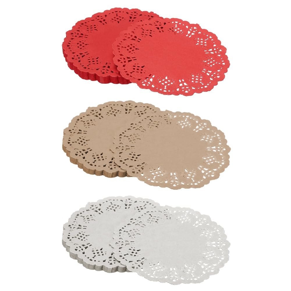 YFTRFR 60-Piece Recyclable Paper Lace Doilies, Round Disposable Table Mats, 3 Colors