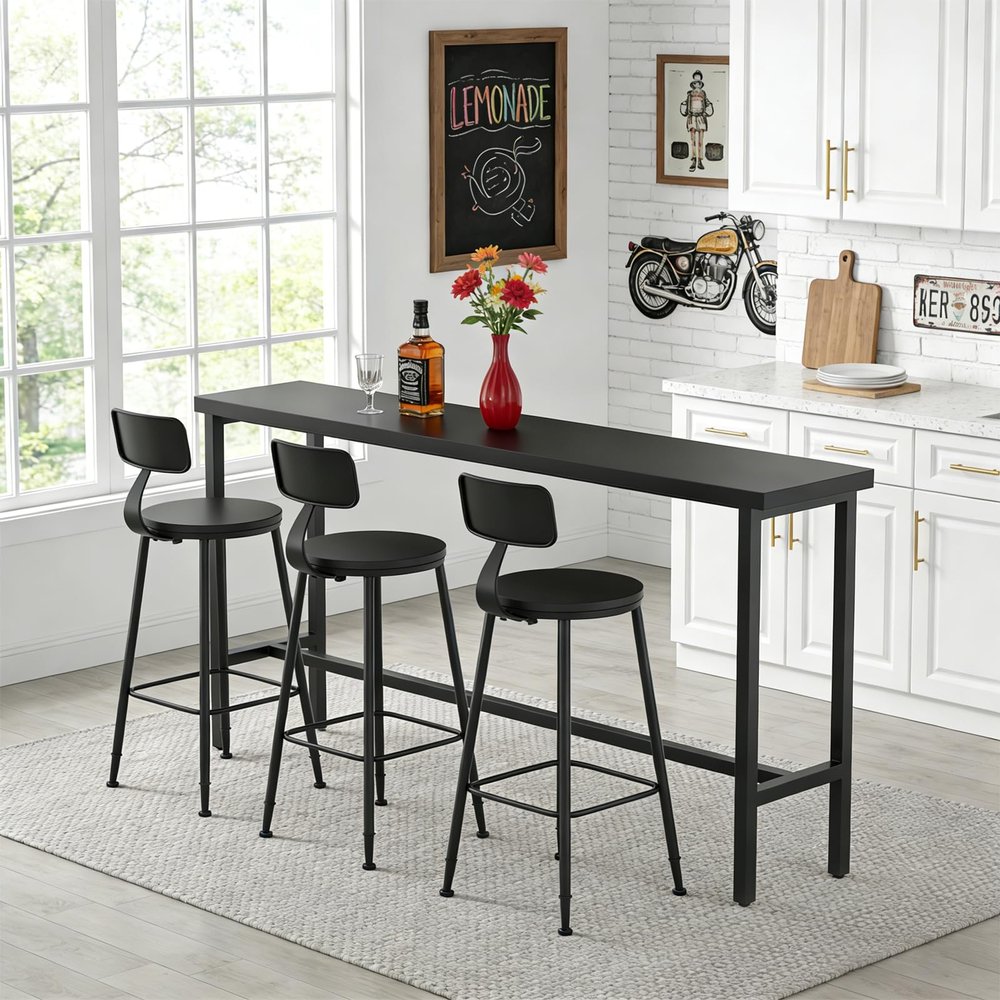 Tazyee Narrow Solid Wood Bar Table, Standing Table with Metal Frame and Adjustable Feet, Console Table for Kitchen & Living Room (100–220 cm)