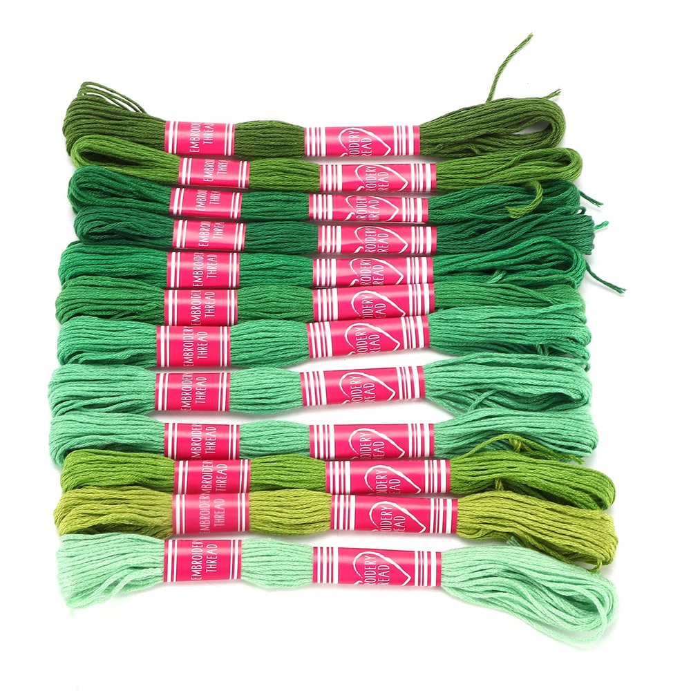Naroote Polyester Thread, Colorful Shine Thread for DIY Projects, 12 Pieces, for Friendship Bracelets (Green Series)