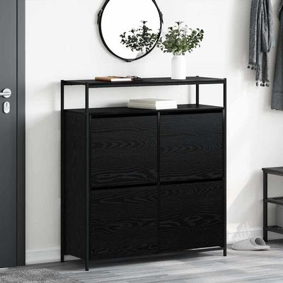 PUGYNBK Modern Shoe Cabinet with Shelf, Black Oak Look, 100 x 34 x 112 cm