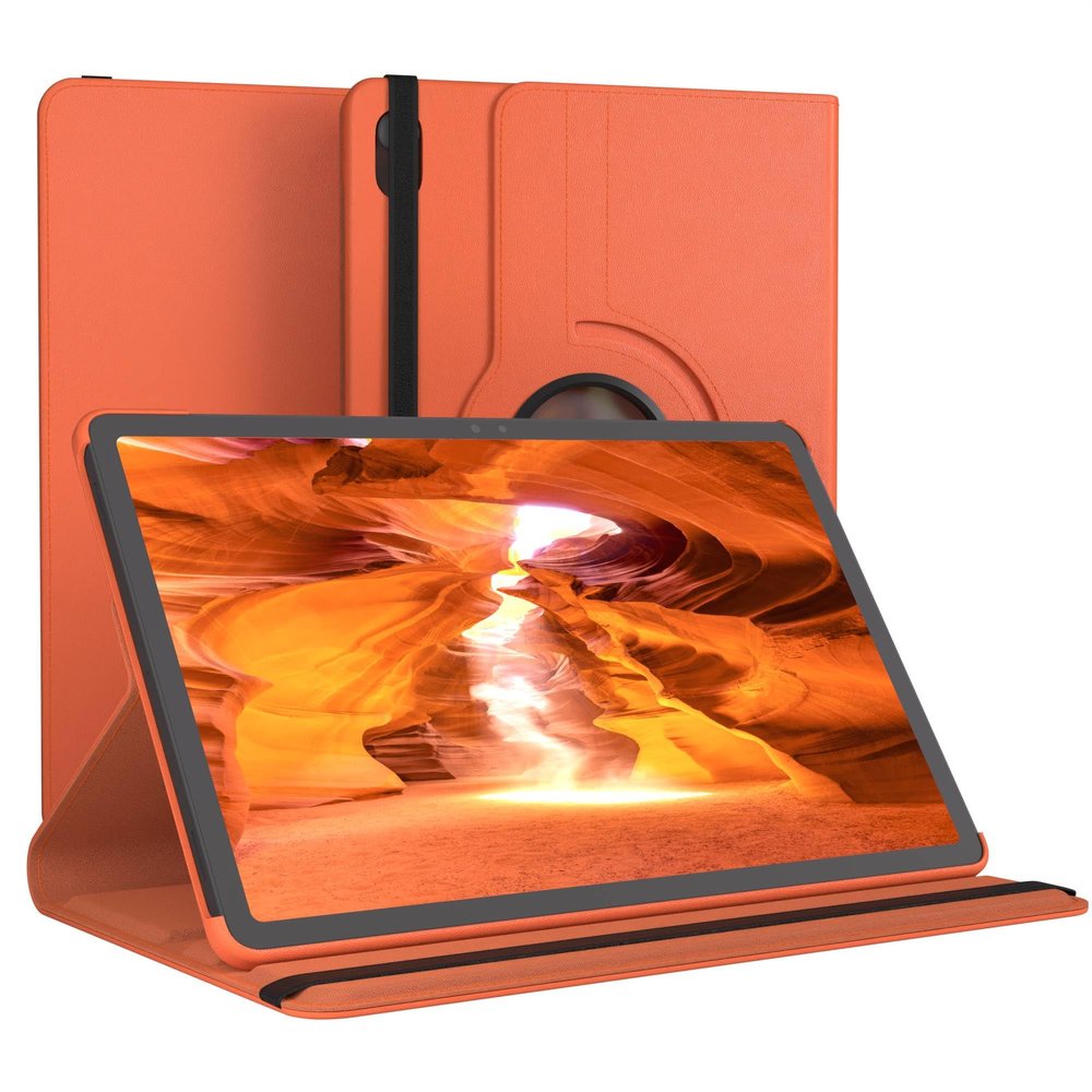 EAZY CASE Tablet Case for Galaxy Tab S11, 11-Inch, 360° Rotating Stand Cover, Synthetic Leather, Orange